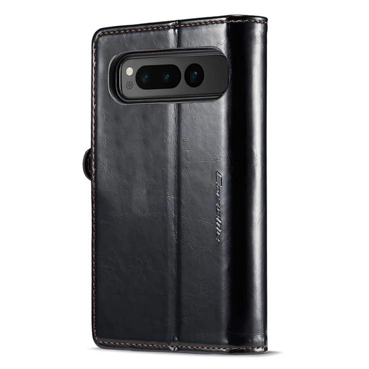 CASEME 003 Series Waxy Crazy Horse Texture PU Phone Case for Google Pixel Fold Wallet Phone Cover with Stand - Black
