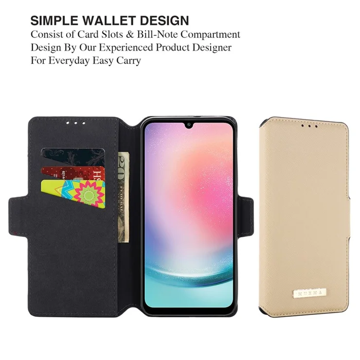 MUXMA MX115 For Samsung Galaxy A24 4G (162.1 x 77.6 x 8.3mm) Phone Case Cross Texture PU Leather Stand Wallet Flip Cover - Gold