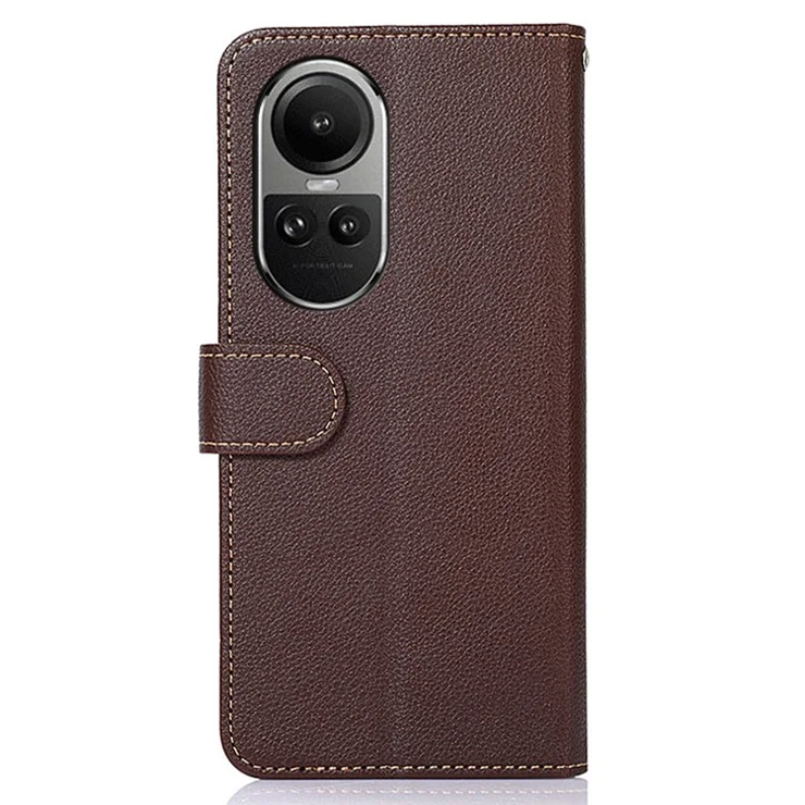 KHAZNEH For Oppo Reno10 Pro 5G (Global) / Reno10 5G (Global) PU Leather Wallet Case Litchi Texture RFID Blocking Stand Phone Cover - Brown