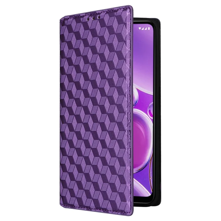 Phone Shell for Nokia G310 PU Leather Rhombus Imprinted Wallet Case Stand Flip Phone Cover - Purple