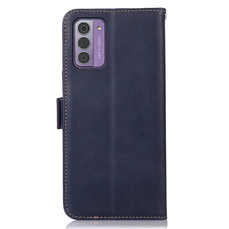 For Nokia G42 RFID Blocking Wallet Stand Phone Cover Genuine Cow Leather + TPU Cell Phone Case - Blue