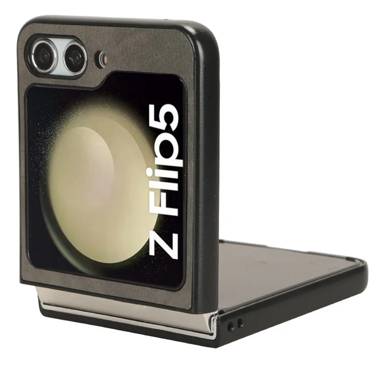 For Samsung Galaxy Z Flip5 5G Litchi Texture Leather + PC Phone Case Slim Anti-Scratch Cover - Grey