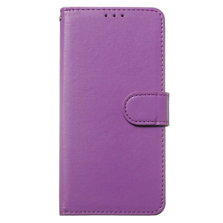 Flip Stand Shell for iPhone 15 Plus Solid Color PU Leather Wallet Cover Phone Case - Purple