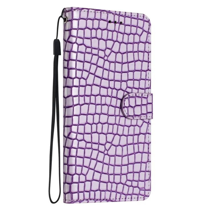 For Motorola Moto G52 4G / G82 5G Wallet Design Phone Case Crocodile Texture Stand Flip Leather Cover with Strap - Purple