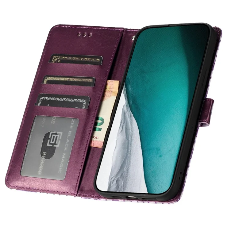 For Samsung Galaxy A22 5G (EU Version) Leather Wallet Phone Case Crocodile Texture Stand Flip Cover with Strap - Purple