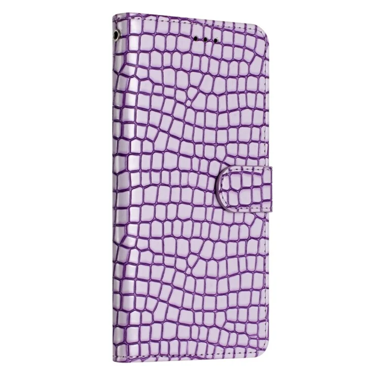 For Samsung Galaxy A22 5G (EU Version) Leather Wallet Phone Case Crocodile Texture Stand Flip Cover with Strap - Purple