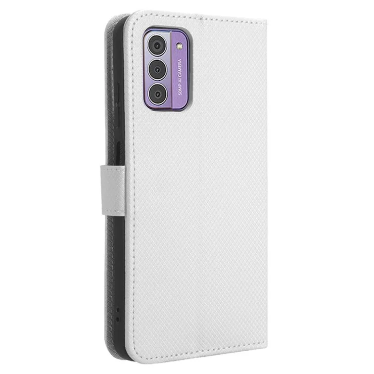 PU Leather Wallet Phone Case for Nokia C300 , Diamond Texture Anti-scratch Stand Phone Cover - White