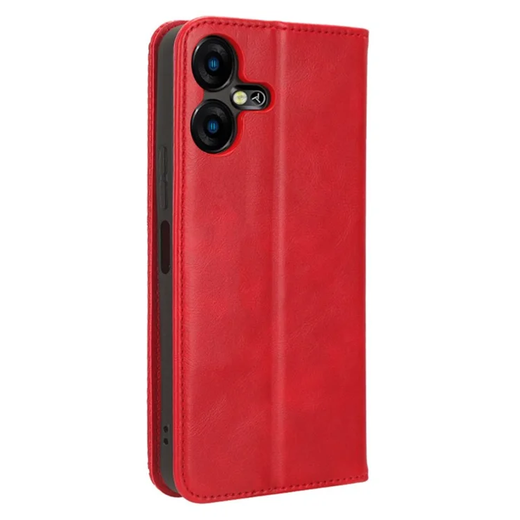 Retro Phone Case for TECNO Pova Neo 3 4G LH6n , PU Leather Stand Wallet Flip Cover - Red