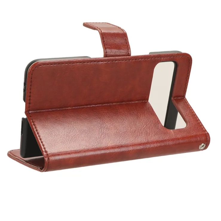 For Google Pixel Fold PU Leather + PC Phone Case Crazy Horse Texture Wallet Stand Flip Cover - Brown