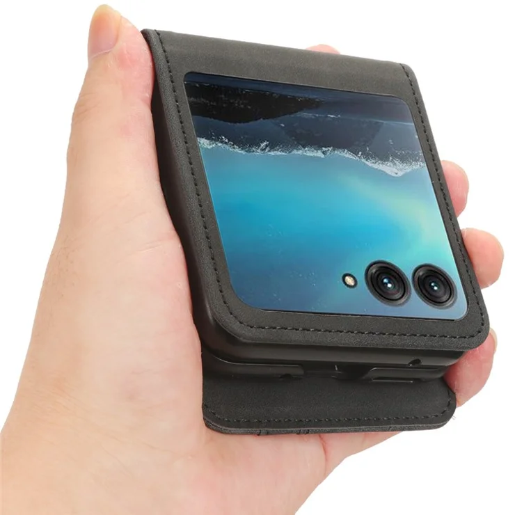 For Motorola Razr 40 Ultra 5G PU Leather+PC Phone Case Separable Design Card Slot Skin-Touch Cover - Black
