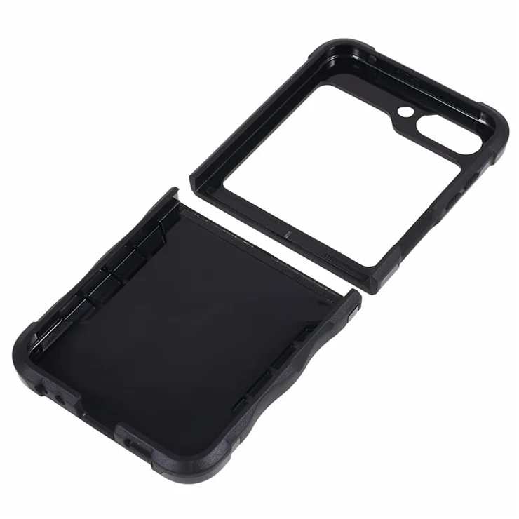 For Samsung Galaxy Z Flip5 5G PC+TPU Phone Case Ring Holder Kickstand Protective Cover - Black