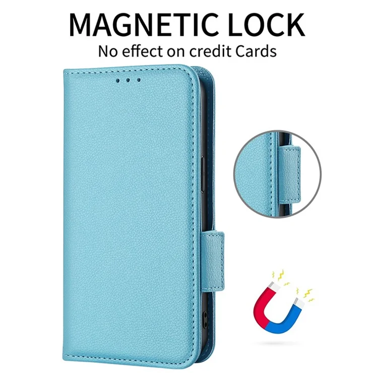 For Nokia C300 Litchi Texture PU Leather Case Wallet Stand Anti-Fingerprint Cell Phone Cover with Strap - Baby Blue