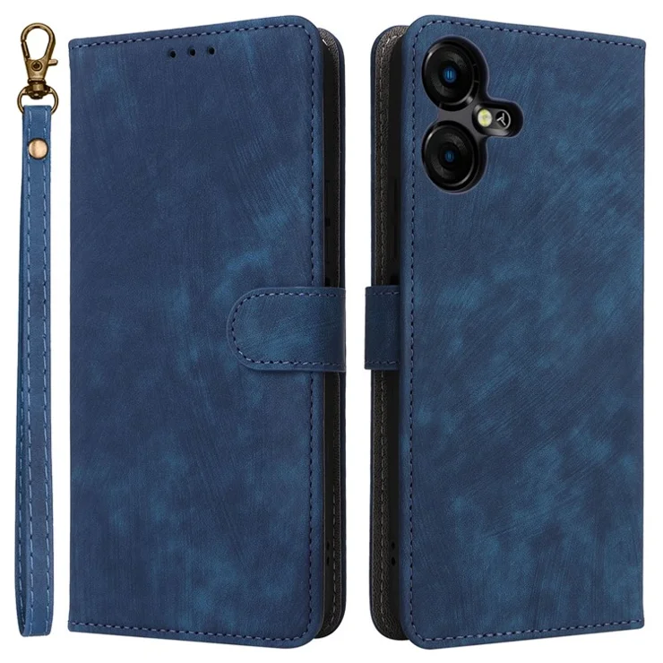 For TECNO Pova Neo 3 4G LH6n Leather Phone Case RFID Blocking Wallet Stand Anti-Fall Cover with Strap - Blue