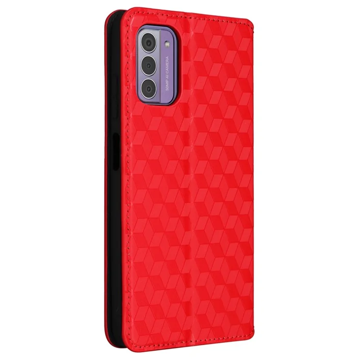 Phone Shell for Nokia G42 Rhombus Imprinted Wallet Case Viewing Stand PU Leather Cover - Red