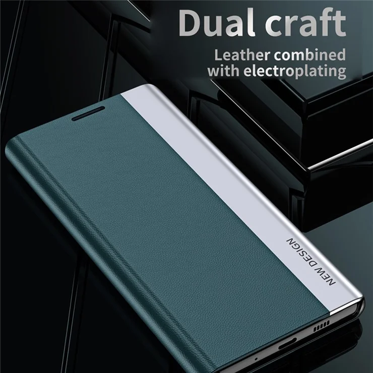 For Samsung Galaxy S23 FE PU Leather+PC Electroplating Phone Cover Drop Protection Stand Case - Black
