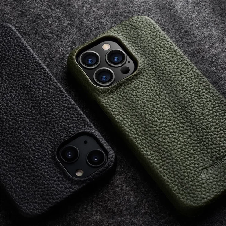 MELKCO For iPhone 14 Pro Genuine Cow Leather + PC Phone Cover Anti-scratch Case - Grey