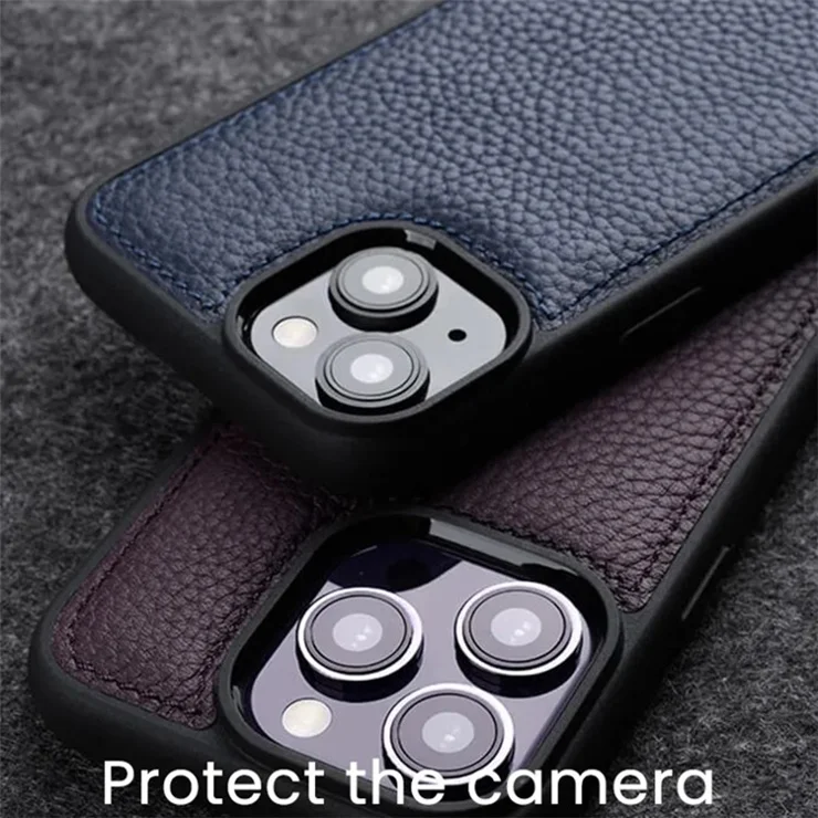 MELKCO For iPhone 14 Pro Max Protective Cover Genuine Cow Leather+Microfiber Leather+PC Phone Case - Purple
