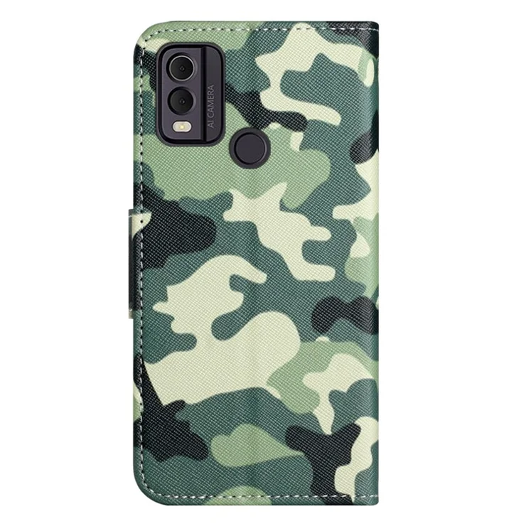 For Nokia C32 / C22 Cross Texture Phone Leather Case Wallet Stand Pattern Printing Phone Cover - Camouflage