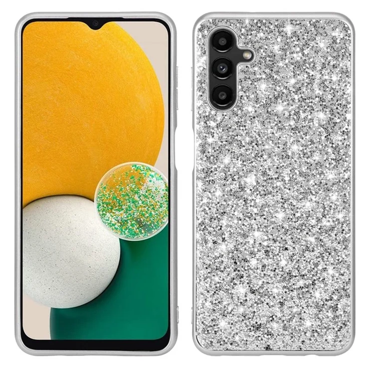 For Samsung Galaxy A24 4G (162.1 x 77.6 x 8.3mm) Glitter Sequins Phone Case Electroplating TPU Frame + PC Back Phone Cover - Silver