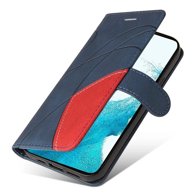 For Samsung Galaxy S23 FE Leather Case Wallet Stand Color Splicing Phone Cover - Blue