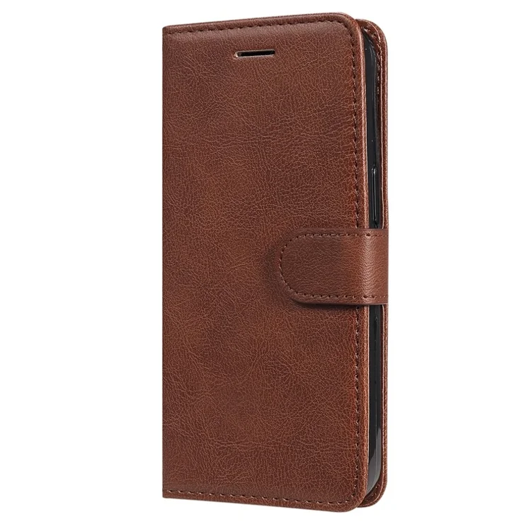 For Samsung Galaxy A25 5G (Global) (161.0 x 76.5 x 8.3mm) Case Solid Color Leather Mobile Cover Wallet Stand with Strap - Brown