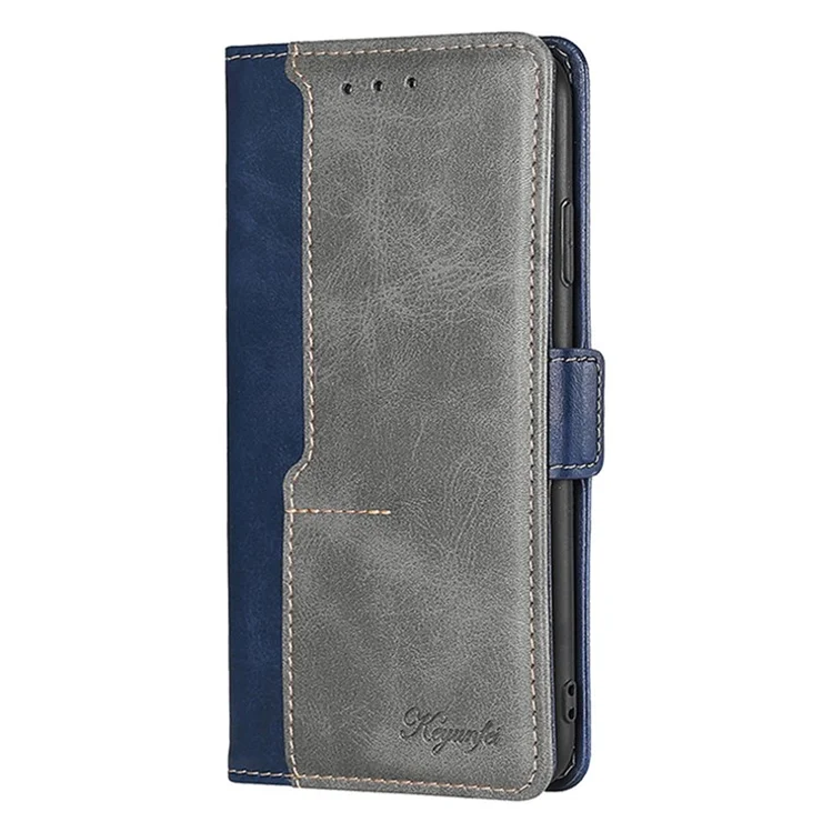For Samsung Galaxy M54 5G / F54 5G Wallet Case Flip Stand Contrast Color TPU+PU Leather Phone Cover - Blue+Grey