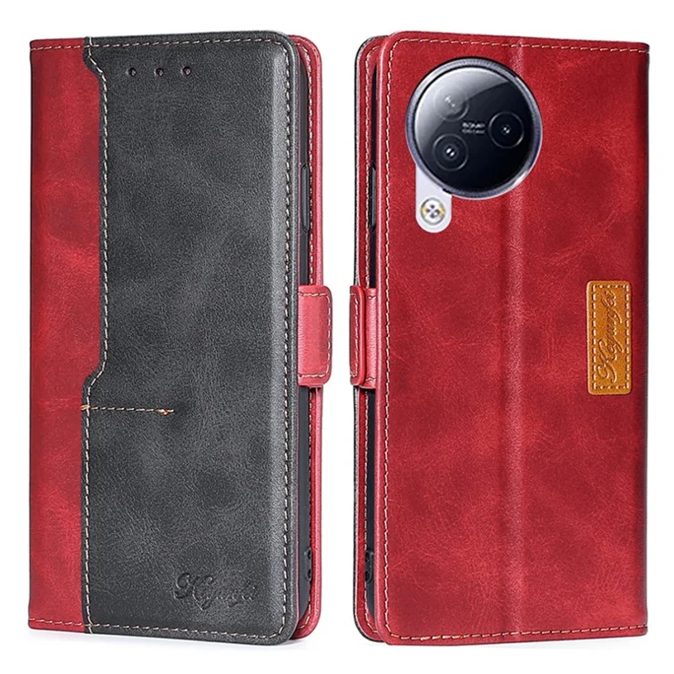 Dual Color Phone Cover for Xiaomi Civi 3 5G , PU Leather Wallet Case Flip Stand Phone Shell - Black+Red