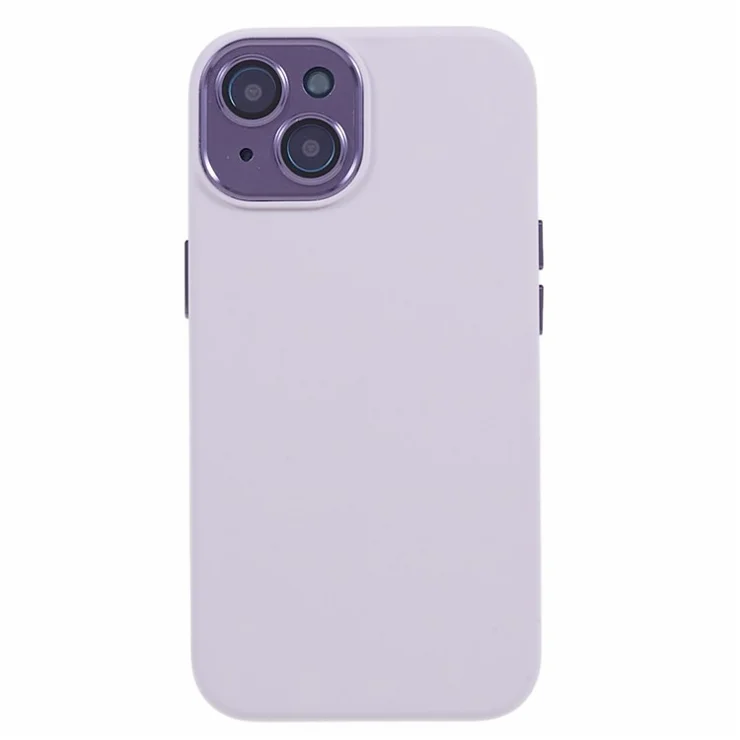 For iPhone 15 Plus Liquid Silicone+PC Shockproof Cover Metal+Tempered Glass Lens Protection Phone Case - Morandi Purple