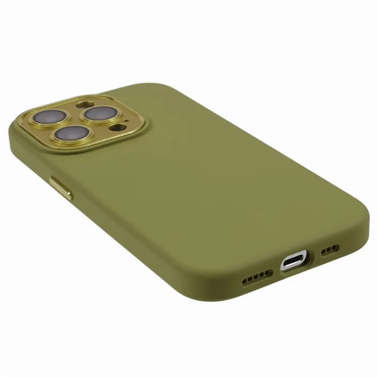 For iPhone 14 Pro Max Metal+Tempered Glass Lens Protector Phone Case Liquid Silicone+PC Anti-fall Cover - Green