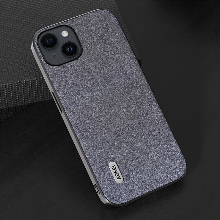 ABEEL For iPhone 14 Plus Glitter Back Cover Shell Anti-Scratch PU Leather Coated TPU Phone Case - Black
