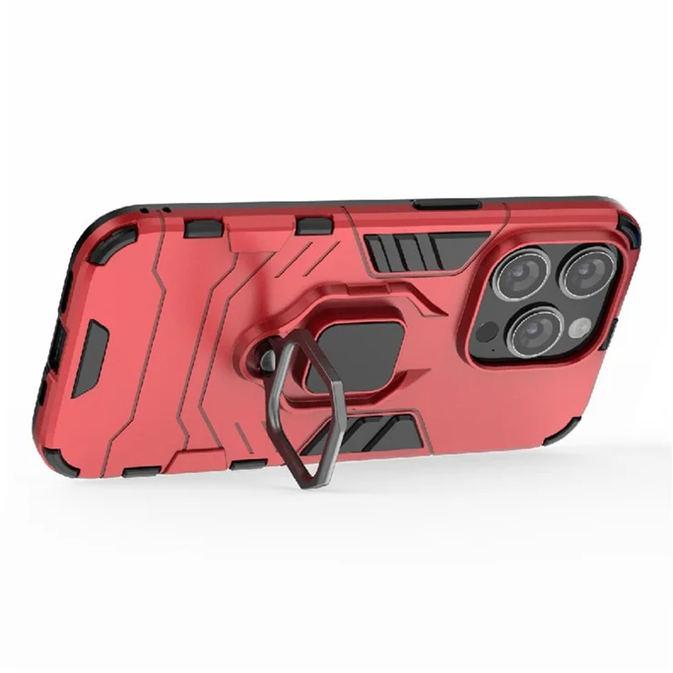 For iPhone 15 Pro Anti-drop Cover TPU+PC Phone Case with Ring Holder Kickstand - Red