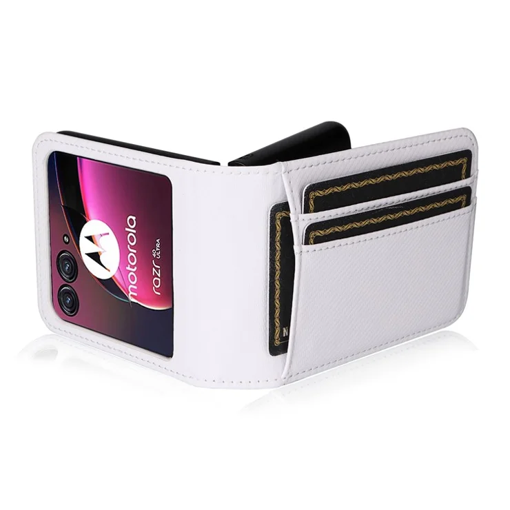 For Motorola Razr 40 Ultra 5G Card Holder Phone Case Carbon Fiber Texture PU Leather+PC Cover - White