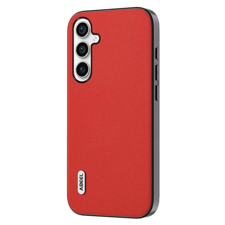 ABEEL For Samsung Galaxy M54 5G / F54 5G Litchi Texture Back Cover Genuine Cow Leather Coated PC+TPU Phone Case - Red