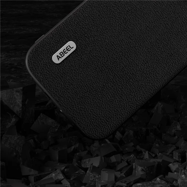 ABEEL For Samsung Galaxy A24 4G (162.1 x 77.6 x 8.3mm) Protective Case Litchi Texture Genuine Cow Leather Coated PC+TPU Phone Cover - Black