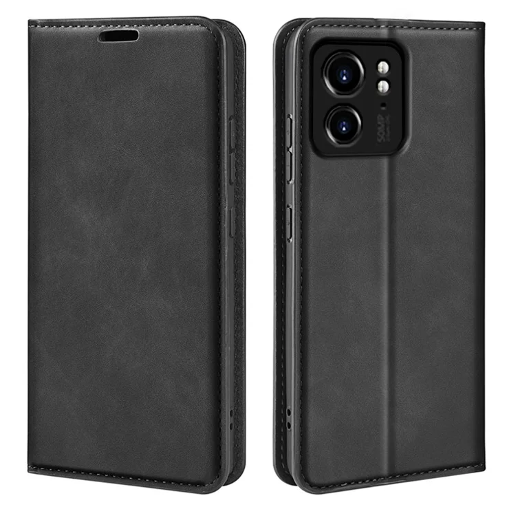 Magnetic Auto-absorbed Flip Case for Motorola Edge 40 5G PU Leather Skin-touch Wallet Stand Phone Cover - Black
