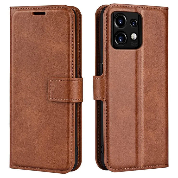 For Motorola Moto X40 5G / Edge 40 Pro 5G / Edge+ (2023) PU Leather Case Wallet Stand Calf Texture Phone Cover - Light Brown