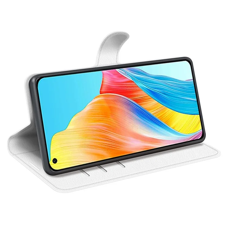 Litchi Texture PU Leather Wallet Case for Oppo A78 4G , Stand Anti-drop Phone Cover - White
