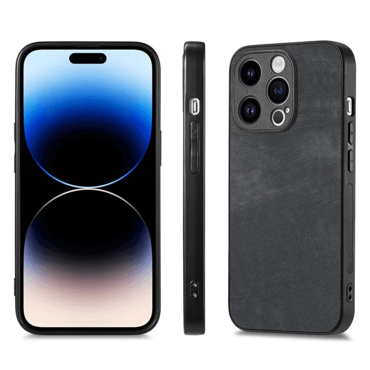 ENKAY HAT PRINCE For iPhone 14 Pro Max Phone Case Retro PU Leather Coated PC Cover with High Aluminium-silicon Glass Film - Black