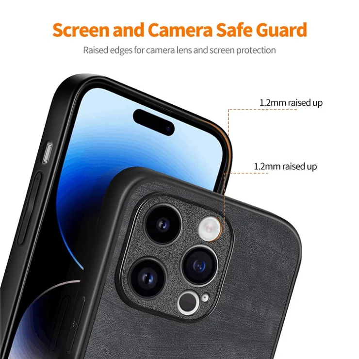 ENKAY HAT PRINCE For iPhone 14 Pro Max Phone Case Retro PU Leather Coated PC Cover with High Aluminium-silicon Glass Film - Black