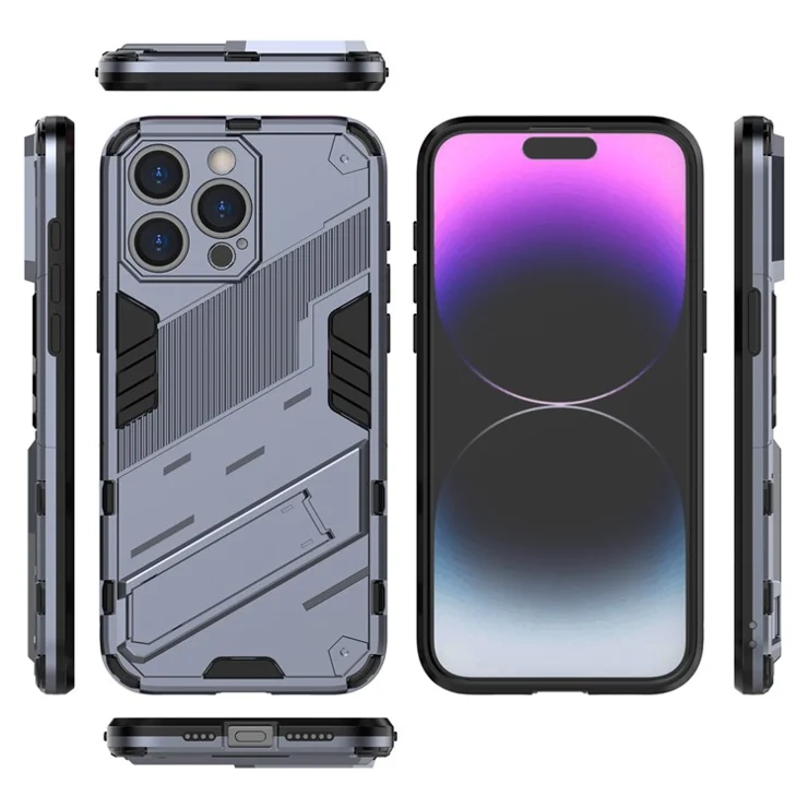 Kickstand Phone Case for iPhone 15 Pro Max , Drop Protection Phone Cover PC+TPU Back Shell - Grey