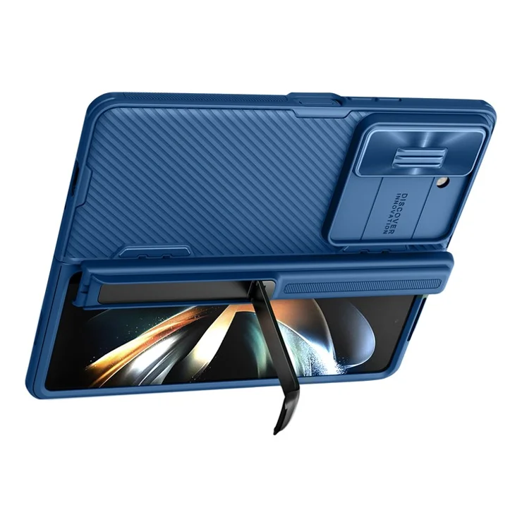 NILLKIN CamShield Fold Case for Samsung Galaxy Z Fold5 5G TPU+PC Phone Cover Slide Camera Protection Kickstand Shell - Blue