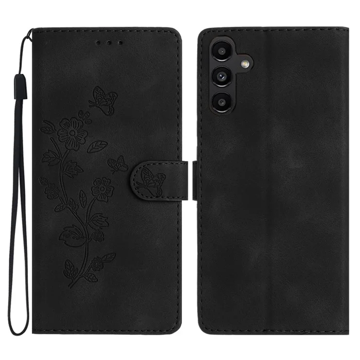 For Samsung Galaxy A34 5G Imprinted Flower Magnetic Phone Case Wallet Stand Leather Mobile Phone Cover - Black