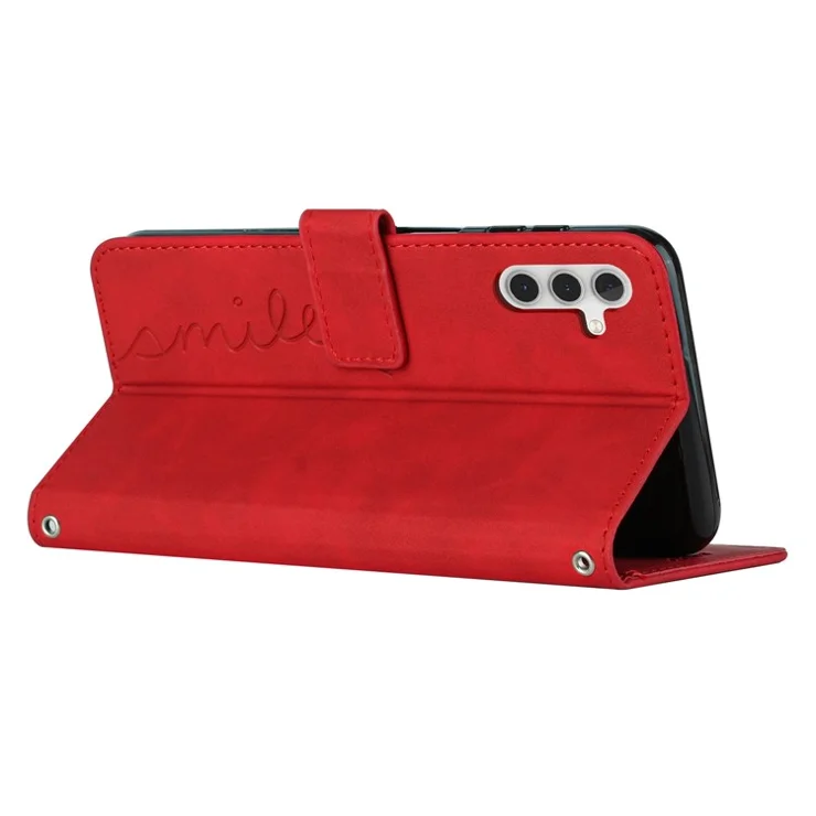 Protective Case for Samsung Galaxy S23 FE Imprinted Leather Wallet Stand Phone Cover with Shoulder Strap - Red