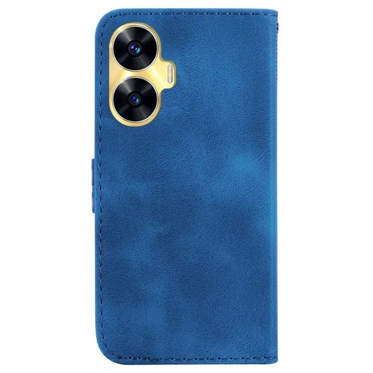 Drop-proof Phone Case for Realme C55 , Stand Imprinted Wallet Magnetic Phone Cover Shell - Dark Blue
