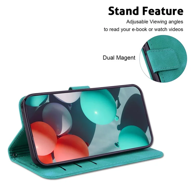 Drop-proof Phone Case for Realme C55 , Stand Imprinted Wallet Magnetic Phone Cover Shell - Green