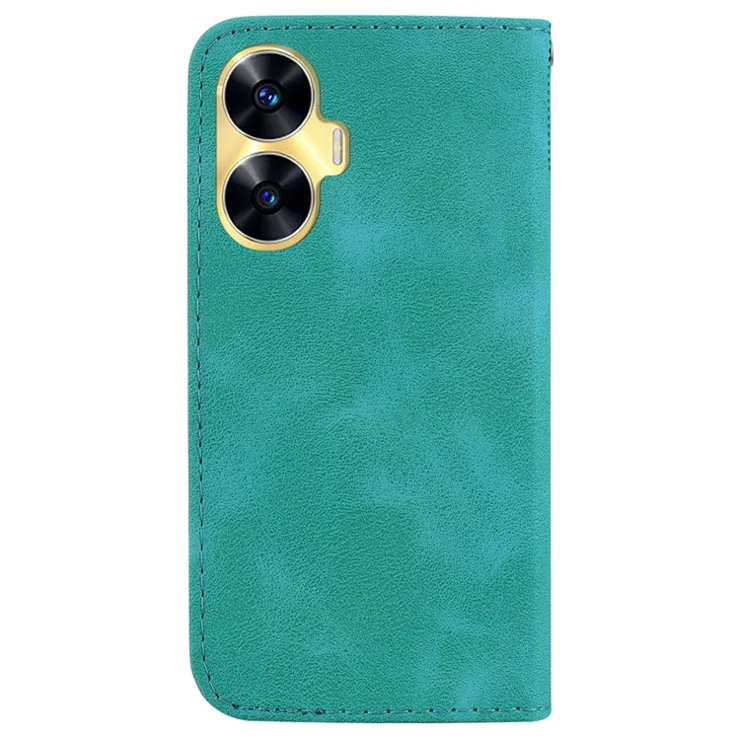 Drop-proof Phone Case for Realme C55 , Stand Imprinted Wallet Magnetic Phone Cover Shell - Green