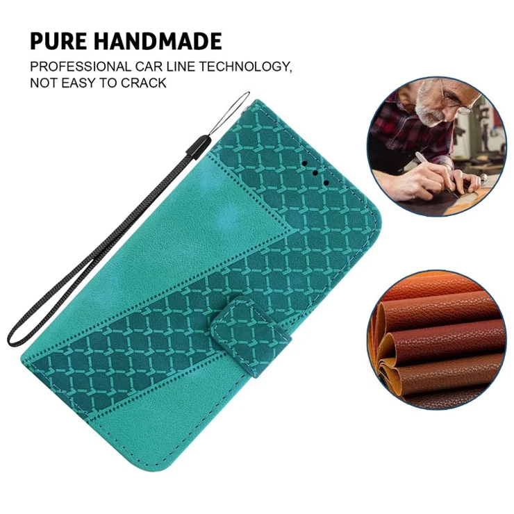 For Nokia G300 7-Shape Imprinted Shockproof Case Leather Wallet Foldable Stand Phone Cover - Green