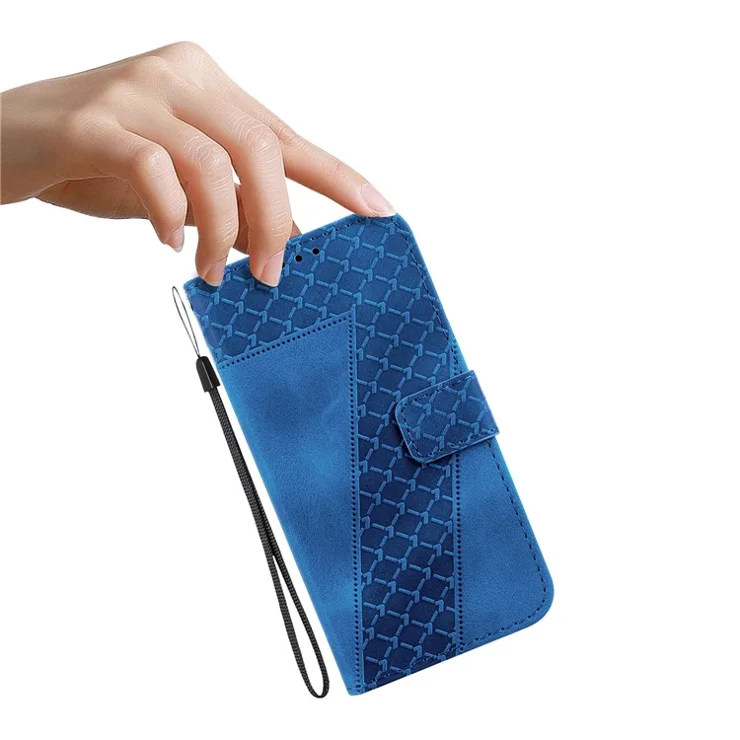 For Google Pixel 6a Dustproof Shell Stand Imprinted Wallet Cover PU Leather Phone Case - Dark Blue