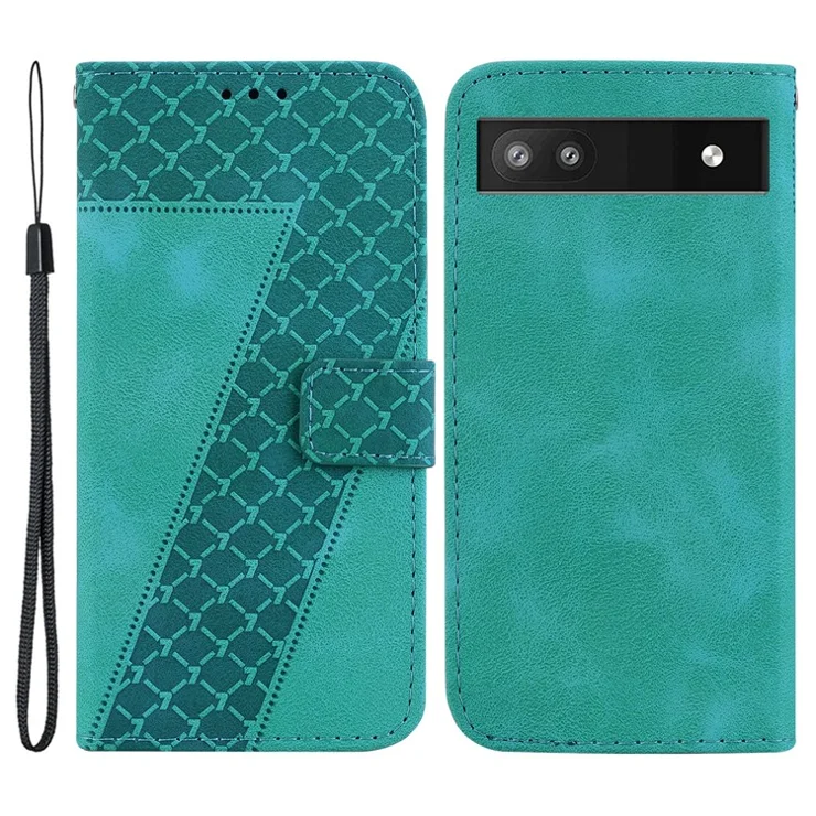 For Google Pixel 6a Dustproof Shell Stand Imprinted Wallet Cover PU Leather Phone Case - Green