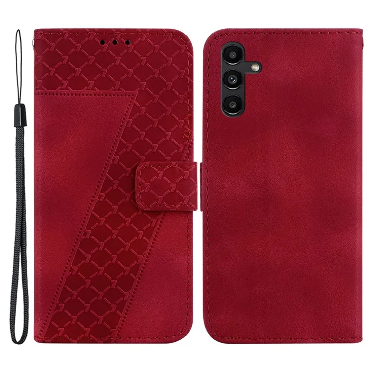 For Samsung Galaxy A13 5G Anti-drop PU Leather Cover 7-Shape Imprinted Phone Case with Wallet Stand - Red